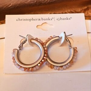 NEW Christopher & Banks Silver AB Crystal Beaded Hoop Earrings E1P48